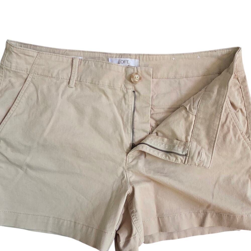 Loft Monroe Shorts sz 12 Khaki, 4" Length Cotton with Stretch - Picture 2 of 7